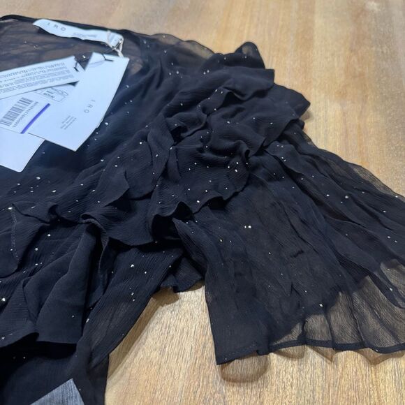 IRO Paris Lonila Ruffled Glitter-Embellished Georgette Blouse Medium Sz 36 Black - Picture 15 of 16
